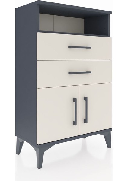 Arges Komodin Tek Raflı 2 Çekmeceli 2 Kapaklı 60X30X96 Antrasit-Aytaşı fiyatları