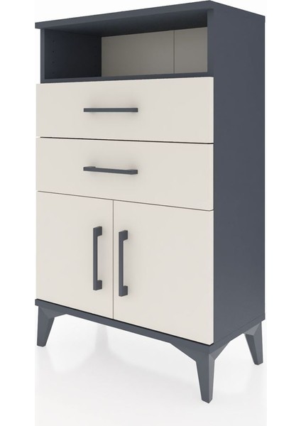 Arges Komodin Tek Raflı 2 Çekmeceli 2 Kapaklı 60X30X96 Antrasit-Aytaşı modelleri