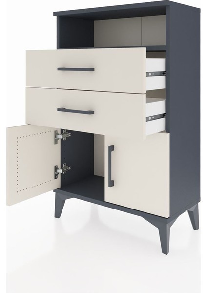 Arges Komodin Tek Raflı 2 Çekmeceli 2 Kapaklı 60X30X96 Antrasit-Aytaşı fırsatları