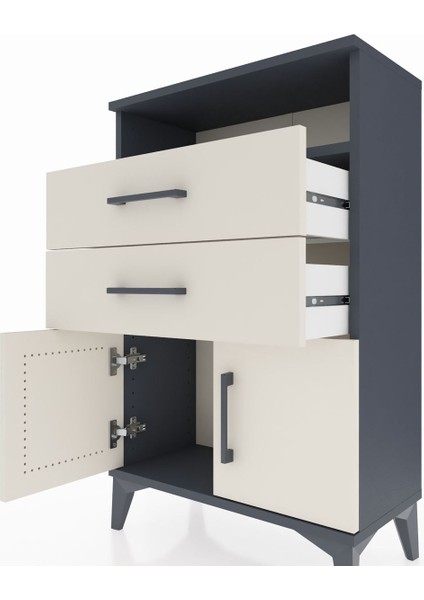 Arges Komodin Tek Raflı 2 Çekmeceli 2 Kapaklı 60X30X96 Antrasit-Aytaşı indirimleri