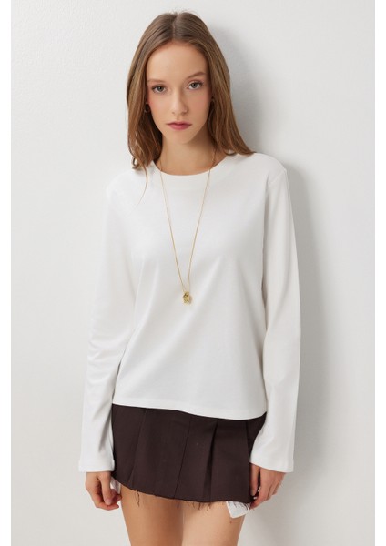 Basic Pamuklu Örme Bluz LUB0271 Ekru fiyatları