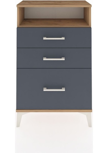 Arges Komodin Tek Raflı 3 Çekmeceli 60X30X96 Çam-Antrasit