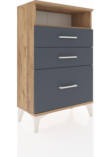 Arges Komodin Tek Raflı 3 Çekmeceli 60X30X96 Çam-Antrasit fiyatları