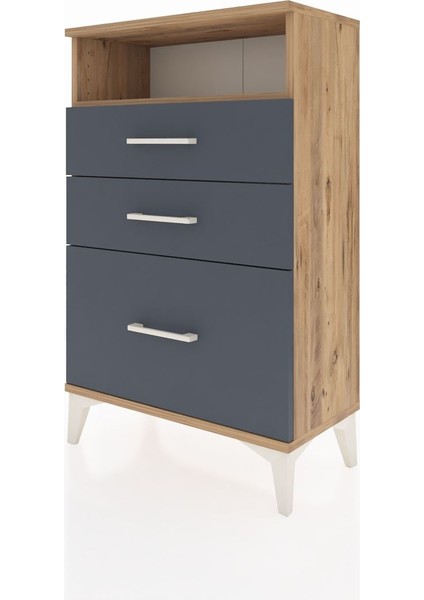 Arges Komodin Tek Raflı 3 Çekmeceli 60X30X96 Çam-Antrasit modelleri
