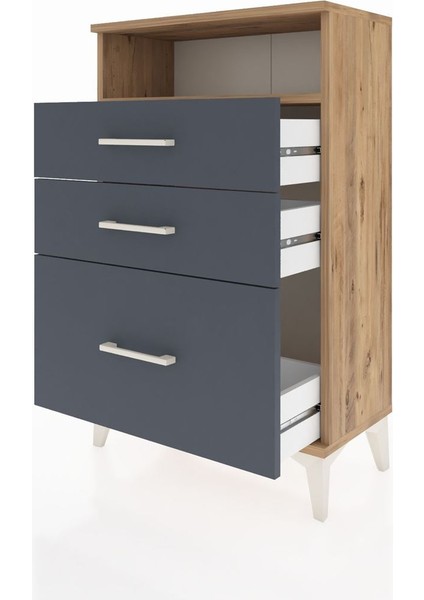 Arges Komodin Tek Raflı 3 Çekmeceli 60X30X96 Çam-Antrasit fırsatları