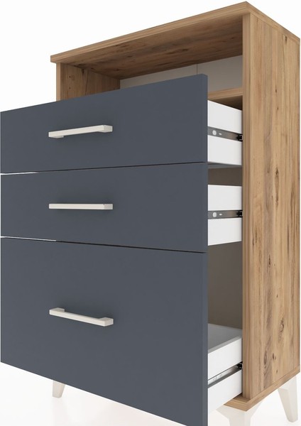 Arges Komodin Tek Raflı 3 Çekmeceli 60X30X96 Çam-Antrasit indirimleri