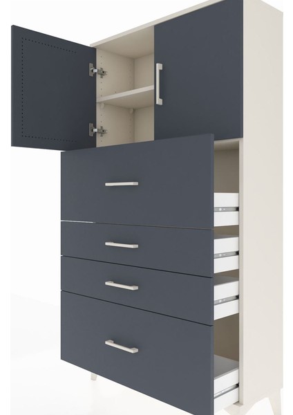 Arges Dolap 2 Raflı 4 Çekmeceli 2 Kapaklı 88X30X163 Aytaşı-Antrasit indirimleri