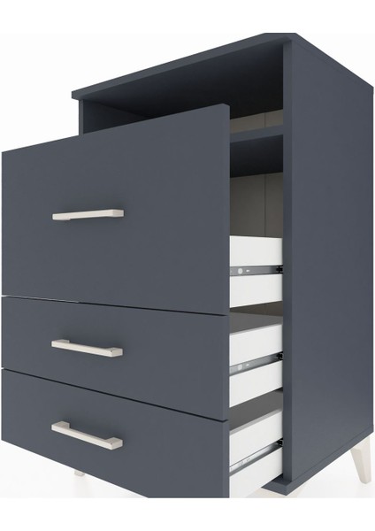 Hyperion Komodin Tek Raflı 3 Çekmeceli 60X44X96 Antrasit-Antrasit indirimleri