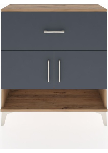 Arges Şifonyer 2 Raflı Tek Çekmeceli 2 Kapaklı 88X30X96 Çam-Antrasit
