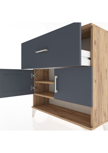 Arges Şifonyer 2 Raflı Tek Çekmeceli 2 Kapaklı 88X30X96 Çam-Antrasit indirimleri