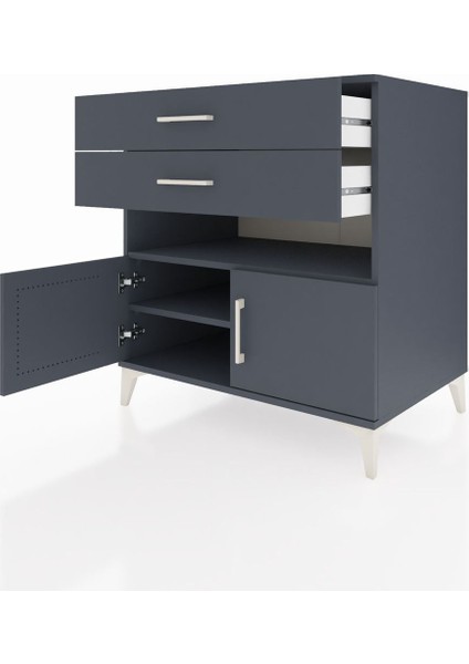Kronos Şifonyer 2 Raflı 2 Çekmeceli 2 Kapaklı 88X59X96 Antrasit-Antrasit fırsatları