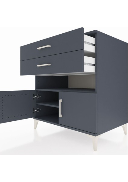 Kronos Şifonyer 2 Raflı 2 Çekmeceli 2 Kapaklı 88X59X96 Antrasit-Antrasit indirimleri