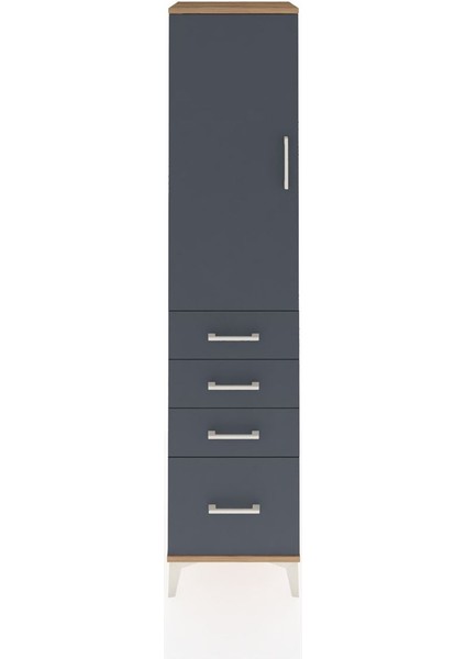 Hyperion Dolap 3 Raflı 4 Çekmeceli Tek Kapaklı 44X44X195 Çam-Antrasit