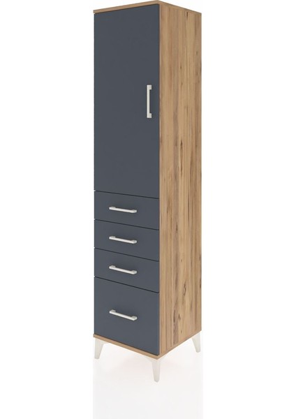 Hyperion Dolap 3 Raflı 4 Çekmeceli Tek Kapaklı 44X44X195 Çam-Antrasit modelleri