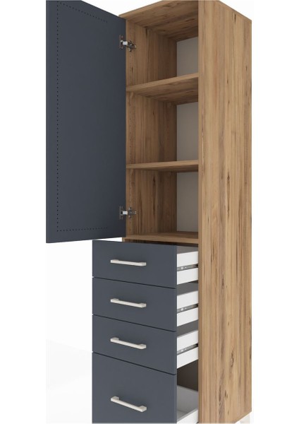 Hyperion Dolap 3 Raflı 4 Çekmeceli Tek Kapaklı 44X44X195 Çam-Antrasit indirimleri