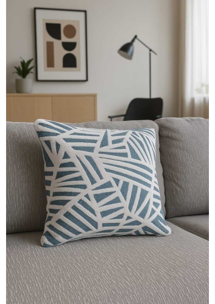 Geometrik Punch Nakış Desen Minder Kılıfı Şönil Kumaş 45X45 cm Kırlent Kılıfı