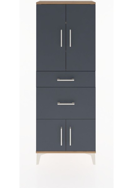 Arges Dolap 3 Raflı 2 Çekmeceli 4 Kapaklı 60X30X163 Çam-Antrasit