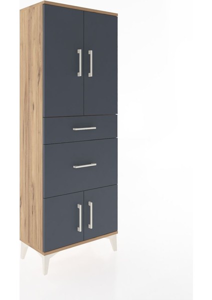 Arges Dolap 3 Raflı 2 Çekmeceli 4 Kapaklı 60X30X163 Çam-Antrasit fiyatları