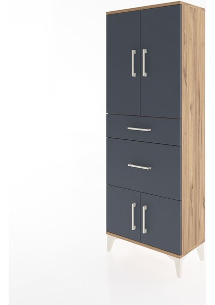 Arges Dolap 3 Raflı 2 Çekmeceli 4 Kapaklı 60X30X163 Çam-Antrasit modelleri