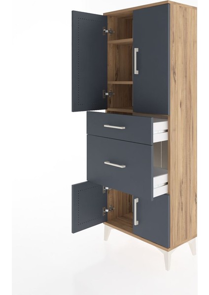 Arges Dolap 3 Raflı 2 Çekmeceli 4 Kapaklı 60X30X163 Çam-Antrasit fırsatları