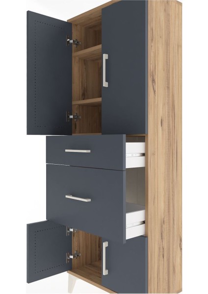 Arges Dolap 3 Raflı 2 Çekmeceli 4 Kapaklı 60X30X163 Çam-Antrasit indirimleri