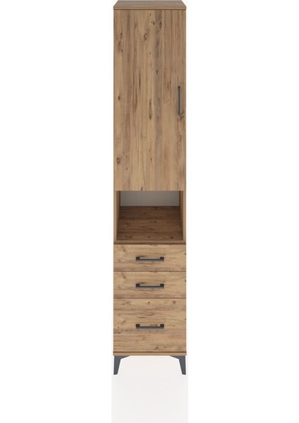 Hyperion Dolap 4 Raflı 3 Çekmeceli Tek Kapaklı 44X44X221 Çam-Çam