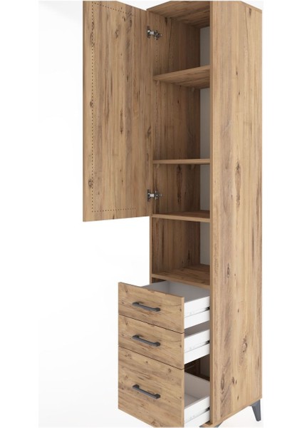 Hyperion Dolap 4 Raflı 3 Çekmeceli Tek Kapaklı 44X44X221 Çam-Çam indirimleri