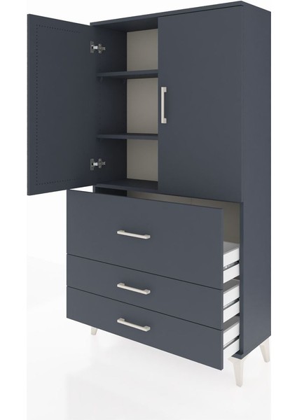 Arges Dolap 3 Raflı 3 Çekmeceli 2 Kapaklı 88X30X163 Antrasit-Antrasit fırsatları