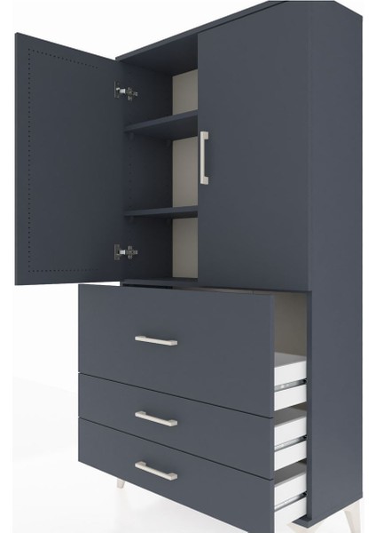 Arges Dolap 3 Raflı 3 Çekmeceli 2 Kapaklı 88X30X163 Antrasit-Antrasit indirimleri