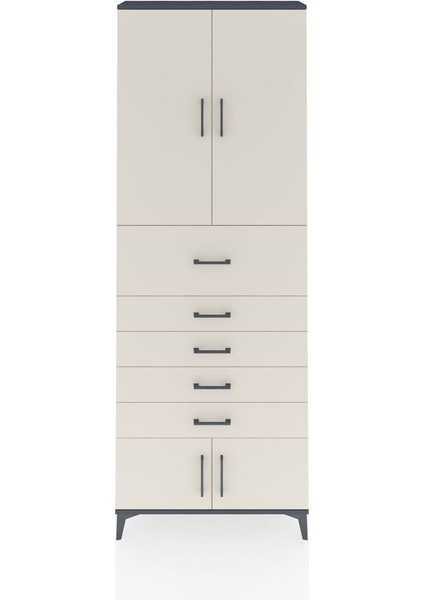 Arges Dolap 3 Raflı 5 Çekmeceli 4 Kapaklı 88X30X243 Antrasit-Aytaşı