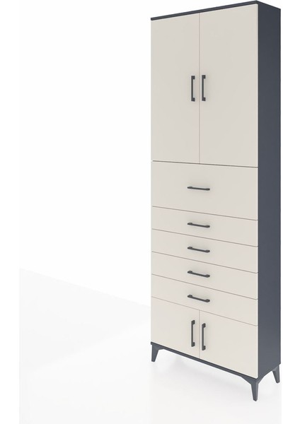 Arges Dolap 3 Raflı 5 Çekmeceli 4 Kapaklı 88X30X243 Antrasit-Aytaşı modelleri