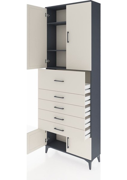 Arges Dolap 3 Raflı 5 Çekmeceli 4 Kapaklı 88X30X243 Antrasit-Aytaşı fırsatları