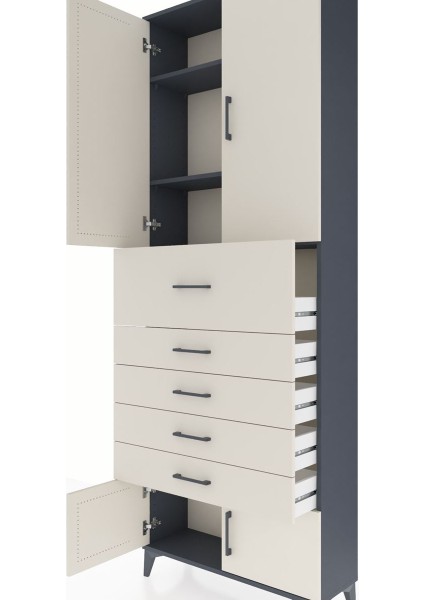 Arges Dolap 3 Raflı 5 Çekmeceli 4 Kapaklı 88X30X243 Antrasit-Aytaşı indirimleri