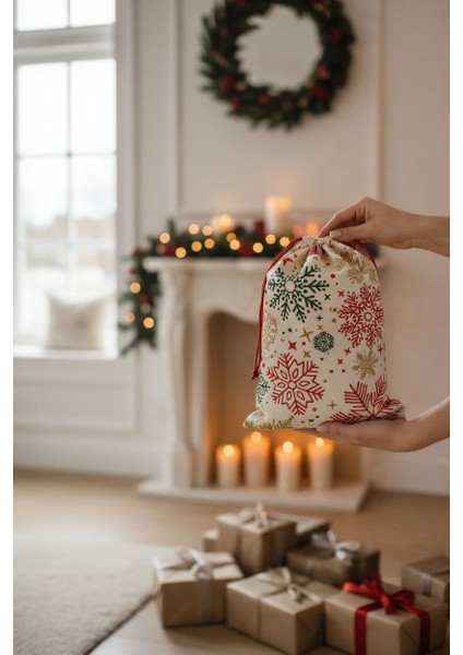 Hediye Paketi 20X30CM Yılbaşı Desenli Hediye Kesesi Kumaş