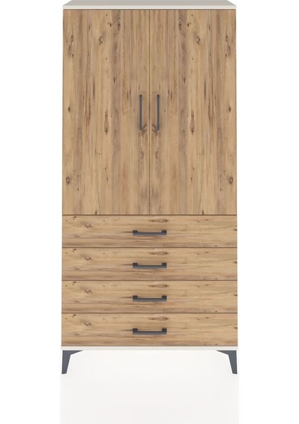 Arges Dolap 3 Raflı 4 Çekmeceli 2 Kapaklı 88X30X182 Aytaşı-Çam