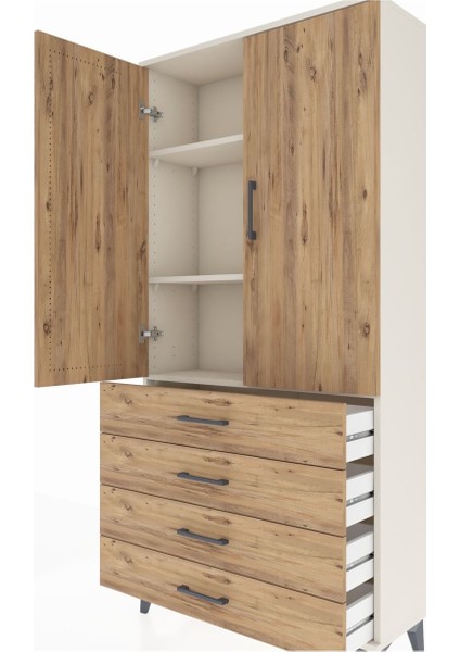 Arges Dolap 3 Raflı 4 Çekmeceli 2 Kapaklı 88X30X182 Aytaşı-Çam indirimleri