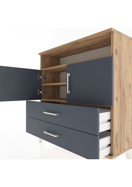 Arges Şifonyer 3 Raflı 2 Çekmeceli 2 Kapaklı 88X30X96 Çam-Antrasit indirimleri