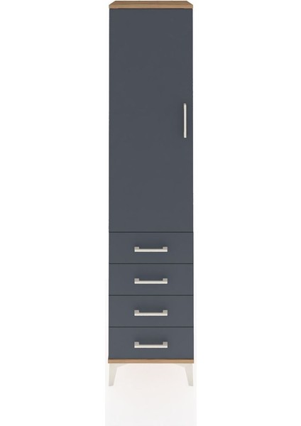 Hyperion Dolap 3 Raflı 4 Çekmeceli Tek Kapaklı 44X44X195 Çam-Antrasit