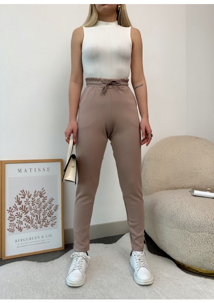 Kadın Modal Karışımlı Yandan Yırtmaçlı Beli Kordonlu Pantolon