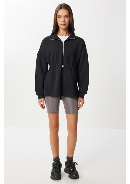 Yarım Fermuarlı Modal Sweatshirt LUB0290 Siyah