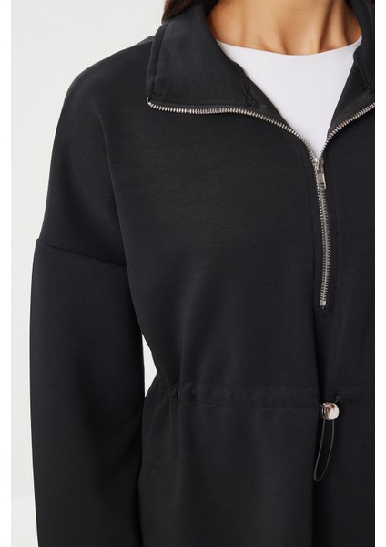 Yarım Fermuarlı Modal Sweatshirt LUB0290 Siyah fırsatları
