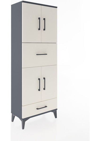 Arges Dolap 4 Raflı 2 Çekmeceli 4 Kapaklı 60X30X163 Antrasit-Aytaşı fiyatları