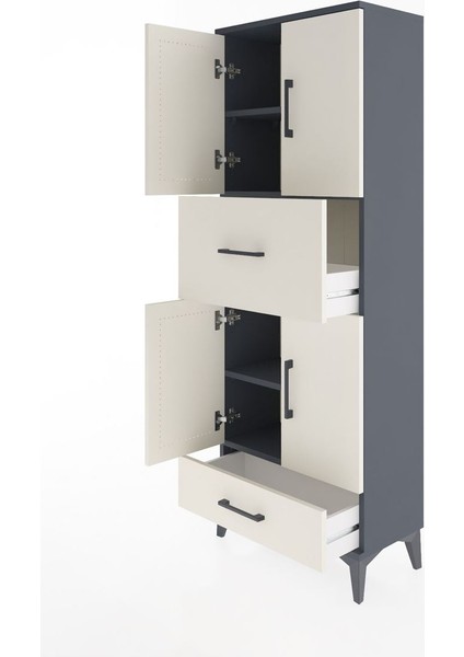 Arges Dolap 4 Raflı 2 Çekmeceli 4 Kapaklı 60X30X163 Antrasit-Aytaşı fırsatları