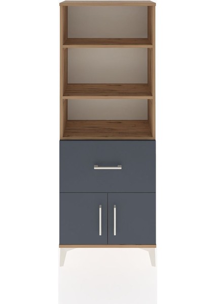 Arges Dolap 3 Raflı Tek Çekmeceli 2 Kapaklı 60X30X163 Çam-Antrasit
