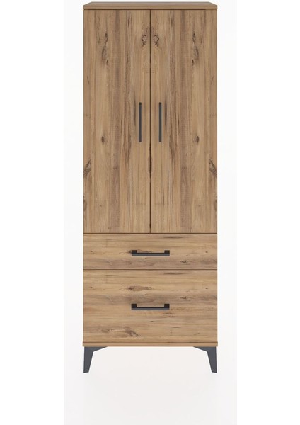 Arges Dolap 3 Raflı 2 Çekmeceli 2 Kapaklı 60X30X163 Çam-Çam