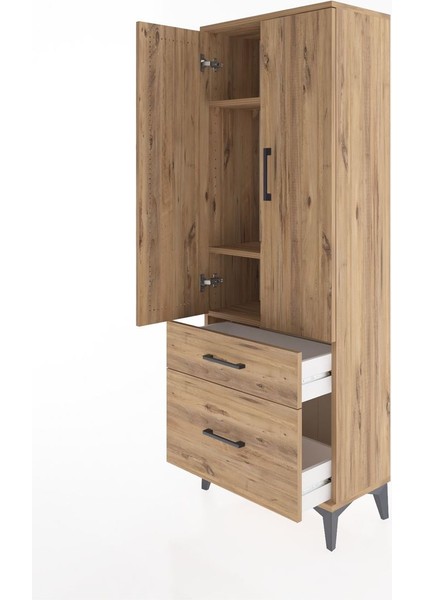 Arges Dolap 3 Raflı 2 Çekmeceli 2 Kapaklı 60X30X163 Çam-Çam fırsatları