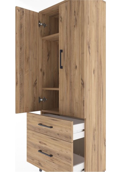 Arges Dolap 3 Raflı 2 Çekmeceli 2 Kapaklı 60X30X163 Çam-Çam indirimleri