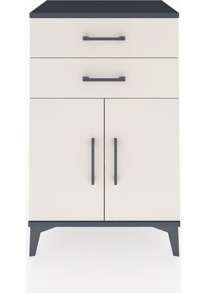 Hyperion Komodin Tek Raflı 2 Çekmeceli 2 Kapaklı 60X44X96 Antrasit-Aytaşı