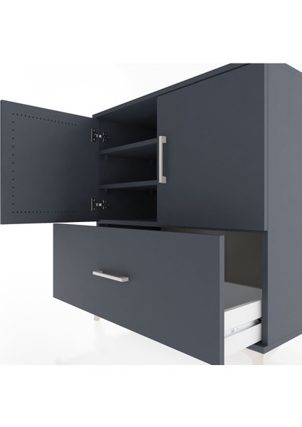 Hyperion Şifonyer 3 Raflı Tek Çekmeceli 2 Kapaklı 88X44X96 Antrasit-Antrasit indirimleri