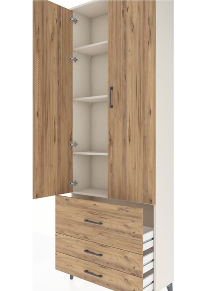 Arges Dolap 4 Raflı 3 Çekmeceli 2 Kapaklı 88X30X243 Aytaşı-Çam indirimleri